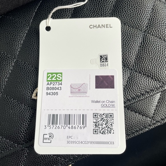 Chanel 22s caviar quilted crystal wallet on chain WOC black - Picture 9 of 9